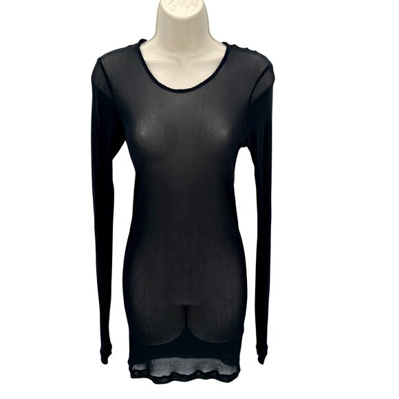 Flax Tops - NWOT Flax Sheer Black Long Sleeve Sheer Stretchy Nylon Top Size M USA-Made